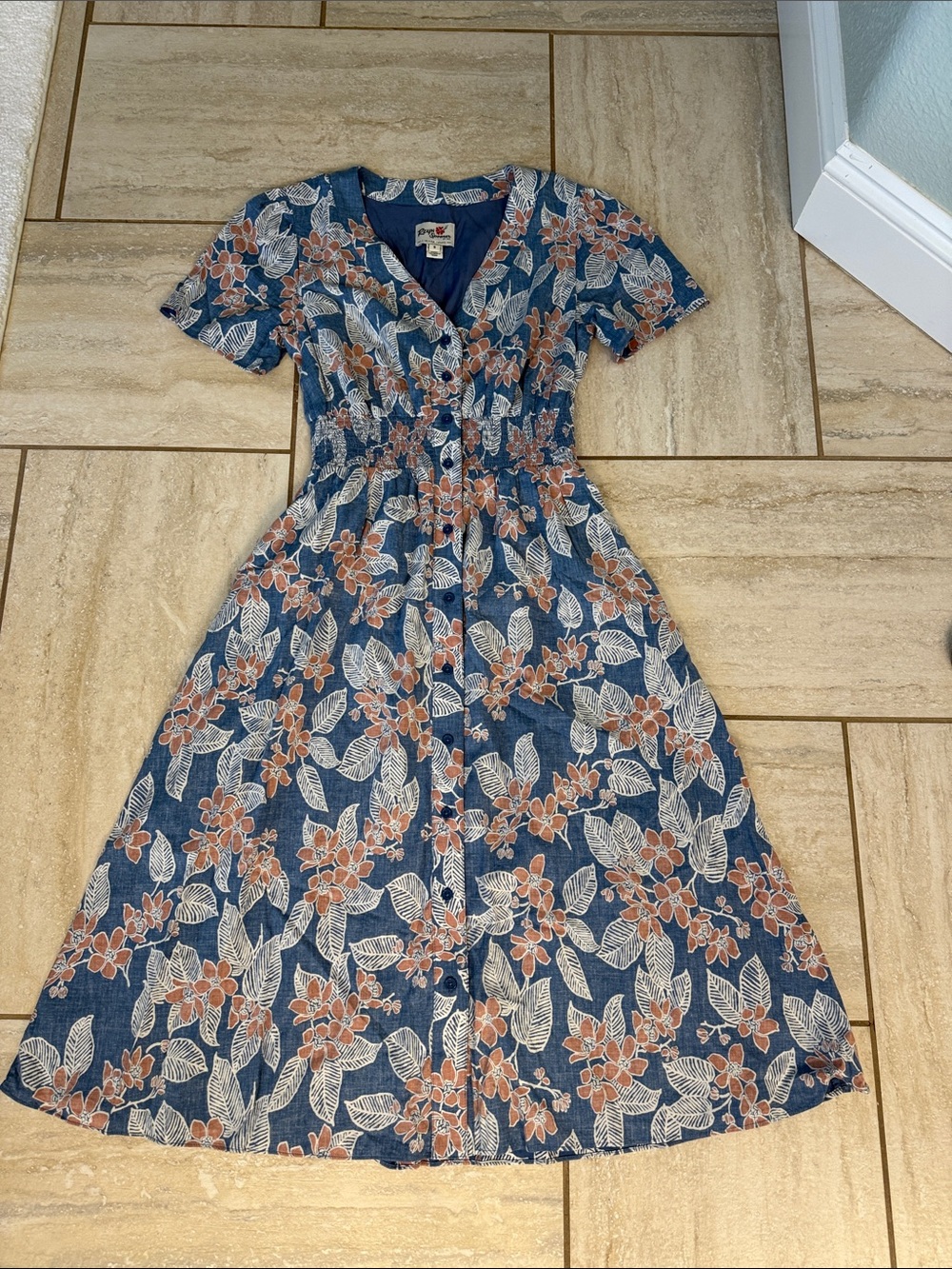 Reyn Spooner Limited Issue‎ sz S blue floral smocked waist dress